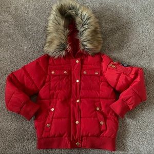 Stevies Girls Parka Winter Jacket Faux Fur Hooded Coat Zip Waist Length Med